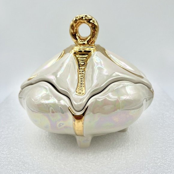 Holley Rose Iridescent 22K Gold Accent Footed Candy  Jar Trinket Read - Picture 1 of 10